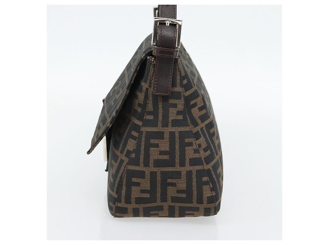 FENDI Zucca Canvas Mamma Baguette Borsa a Spalla Nero Marrone Auth 181898V - vista 4