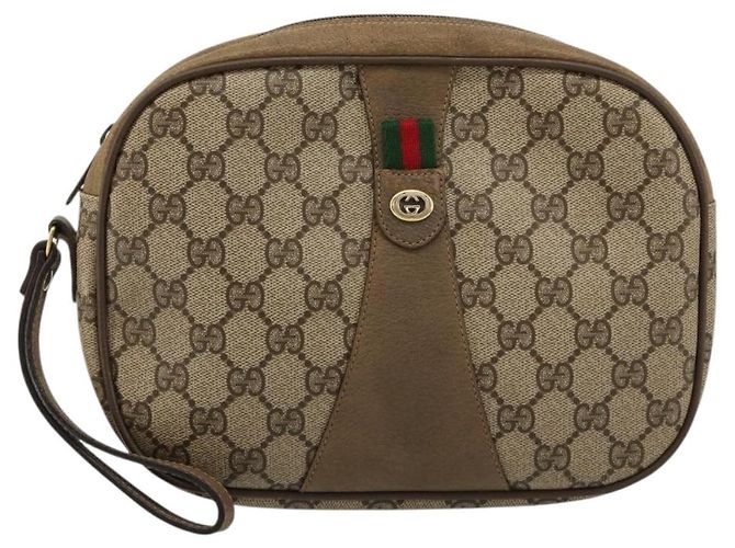 Clutch GUCCI GG Supreme Web Sherry Line in PVC Beige Oro 89 01 034 Auth 180063 D'oro - vista 13