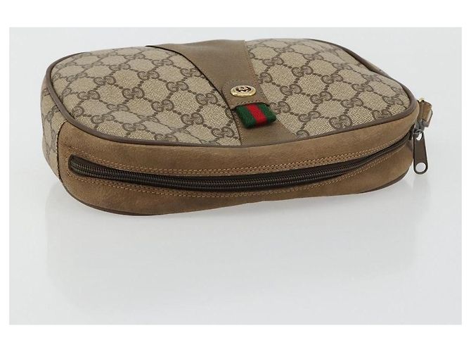 Clutch GUCCI GG Supreme Web Sherry Line in PVC Beige Oro 89 01 034 Auth 180063 D'oro - vista 5
