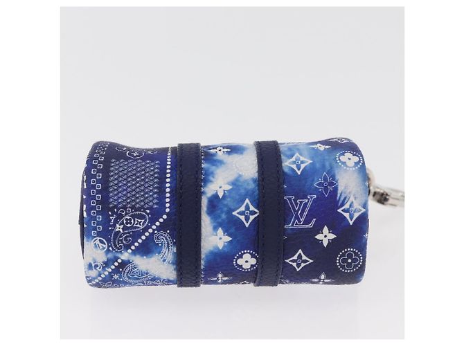 LOUIS VUITTON Monogram Bandana Porte Cles Pouch Bag Charm MP3337 Auth 167351SM Bianco Blu - vista 5