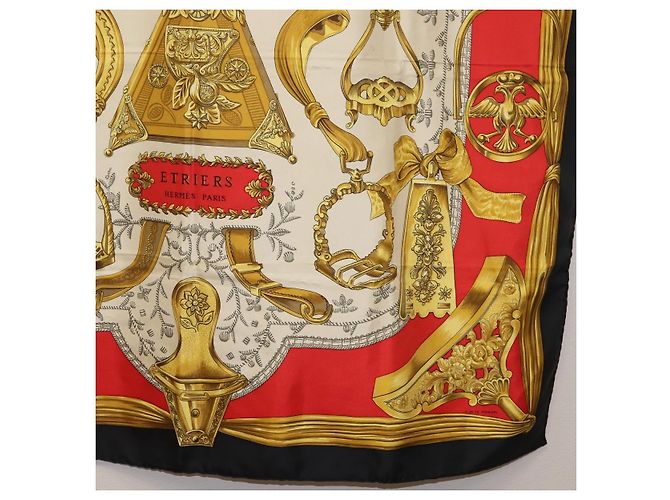 Hermès HERMES Carré 90 Sciarpa "ETRIERS" Seta Oro Autentico 182548M D'oro - vista 10