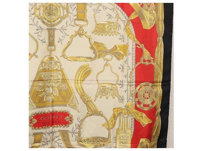 Hermès HERMES Carré 90 Sciarpa "ETRIERS" Seta Oro Autentico 182548M D'oro - vista 21