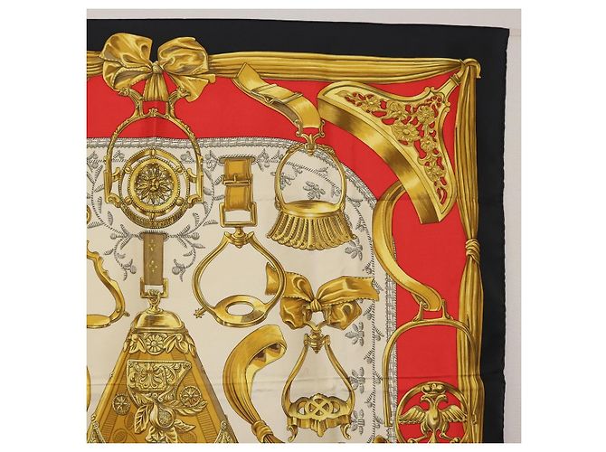 Hermès HERMES Carré 90 Sciarpa "ETRIERS" Seta Oro Autentico 182548M D'oro - vista 4