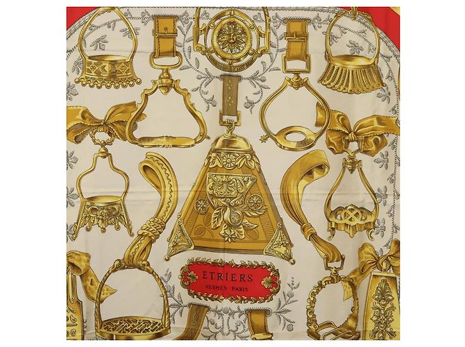 Hermès HERMES Carré 90 Sciarpa "ETRIERS" Seta Oro Autentico 182548M D'oro - vista 6