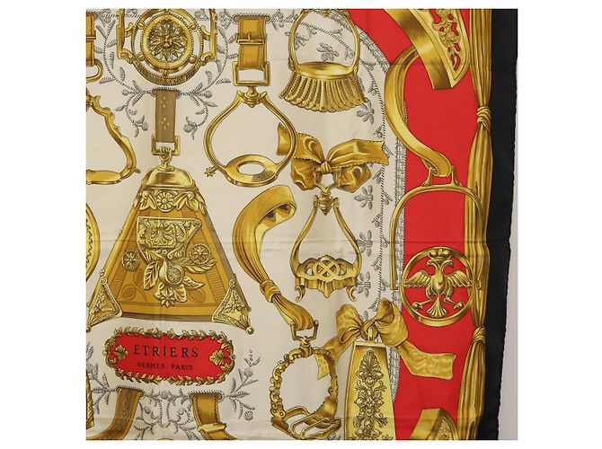 Hermès HERMES Carré 90 Sciarpa "ETRIERS" Seta Oro Autentico 182548M D'oro - vista 7