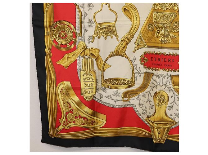 Hermès HERMES Carré 90 Sciarpa "ETRIERS" Seta Oro Autentico 182548M D'oro - vista 8