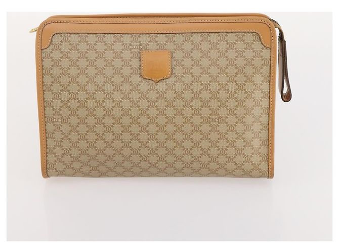 Céline Clutch CELINE in tela Macadam PVC e pelle 5 Set Marrone Beige Auth 180889 - vista 20