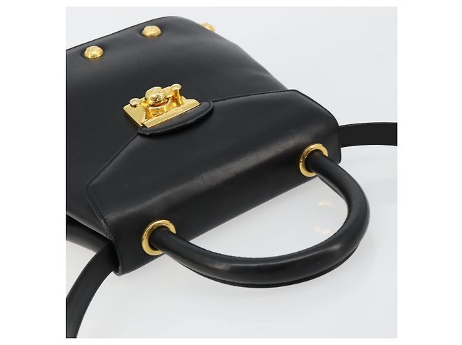Bolsa Salvatore Ferragamo Gancini de Couro 2way Preto Ouro Auth 181422A Dourado - vista 6