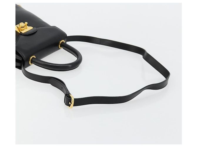 Bolsa Salvatore Ferragamo Gancini de Couro 2way Preto Ouro Auth 181422A Dourado - vista 8
