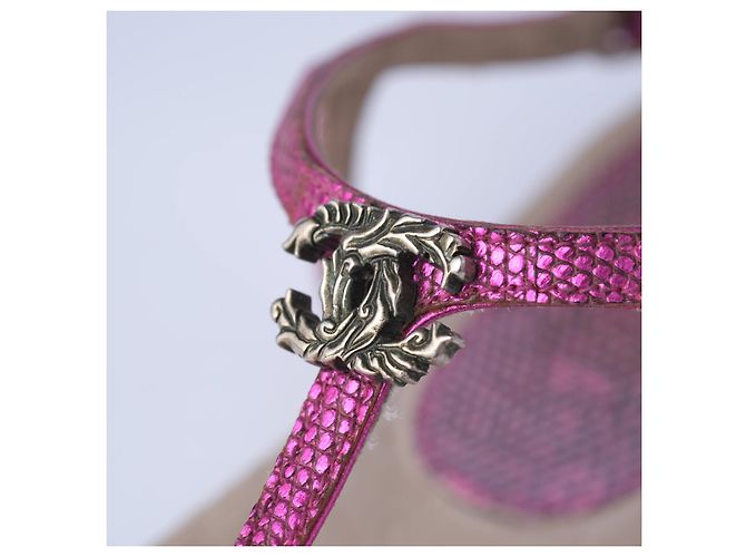 Timeless Chanel Metallic Fuchsia Leder CC Thong Sandalen Pink - Ansicht 5
