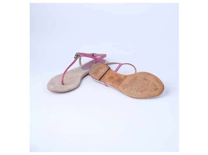 Timeless Chanel Metallic Fuchsia Leder CC Thong Sandalen Pink - Ansicht 8