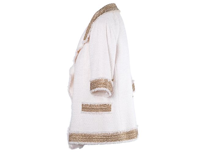 Timeless Chanel Kurzarmjacke in Elfenbein mit Seidenfutter Beige Roh Sand - Ansicht 3