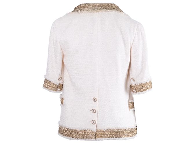 Timeless Chanel Kurzarmjacke in Elfenbein mit Seidenfutter Beige Roh Sand - Ansicht 4