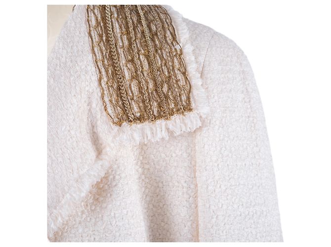 Timeless Chanel Kurzarmjacke in Elfenbein mit Seidenfutter Beige Roh Sand - Ansicht 7