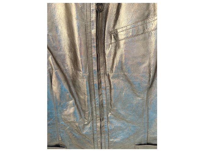 Gianni Versace Silver Metallic Leather Gilet Silvery - view 10