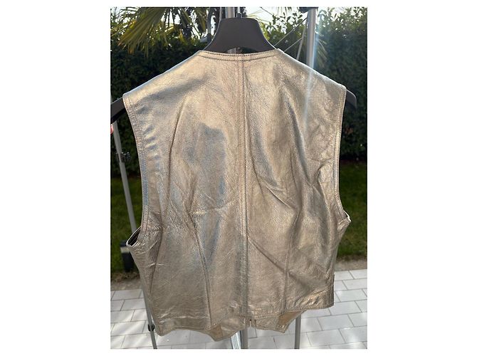Gianni Versace Silver Metallic Leather Gilet Silvery - view 2