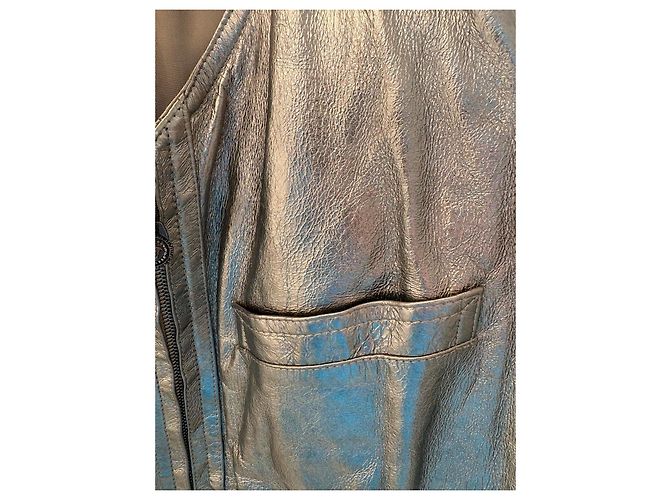 Gianni Versace Silver Metallic Leather Gilet Silvery - view 5