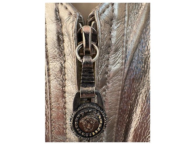 Gianni Versace Silver Metallic Leather Gilet Silvery - view 7