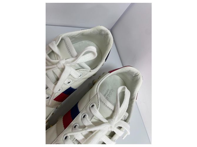 Gucci Ace Sneakers in pelle con perle e borchie Bianco - vista 4