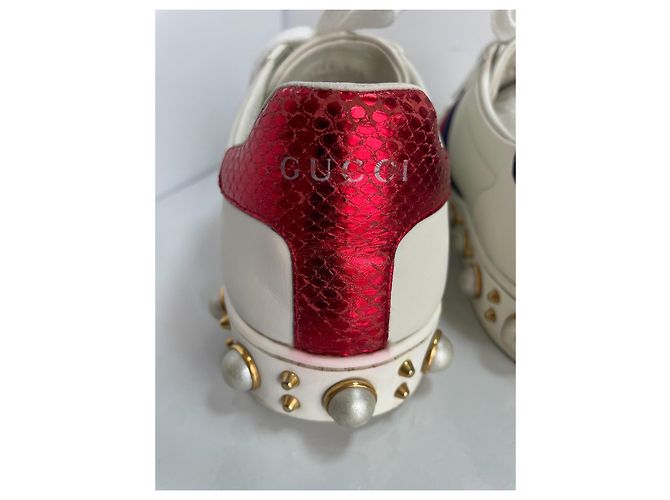 Gucci Ace Sneakers in pelle con perle e borchie Bianco - vista 6