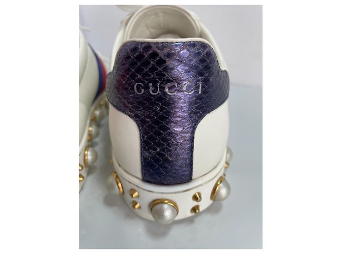 Gucci Ace Sneakers in pelle con perle e borchie Bianco - vista 7