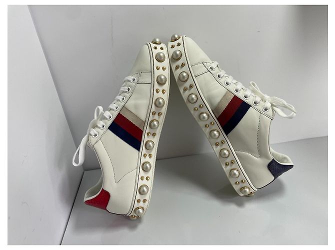 Gucci Ace Sneakers in pelle con perle e borchie Bianco - vista 8