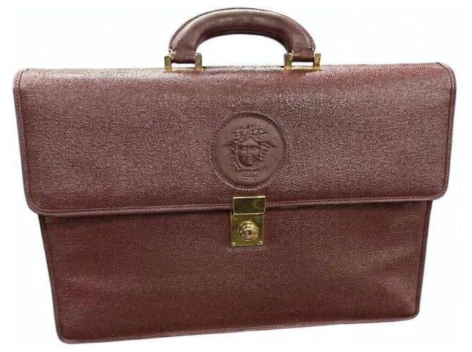 Gianni Versace Porte-documents en cuir marron Medusa - vue 5