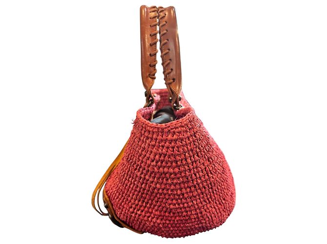 Borsa a mano Balenciaga in rafia rosa e pelle marrone - vista 3