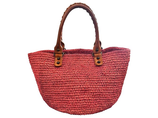 Borsa a mano Balenciaga in rafia rosa e pelle marrone - vista 4
