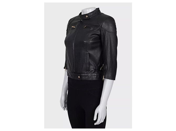 Veste Fendi en cuir noir à manches courtes taille 40 d'occasion - vue 2