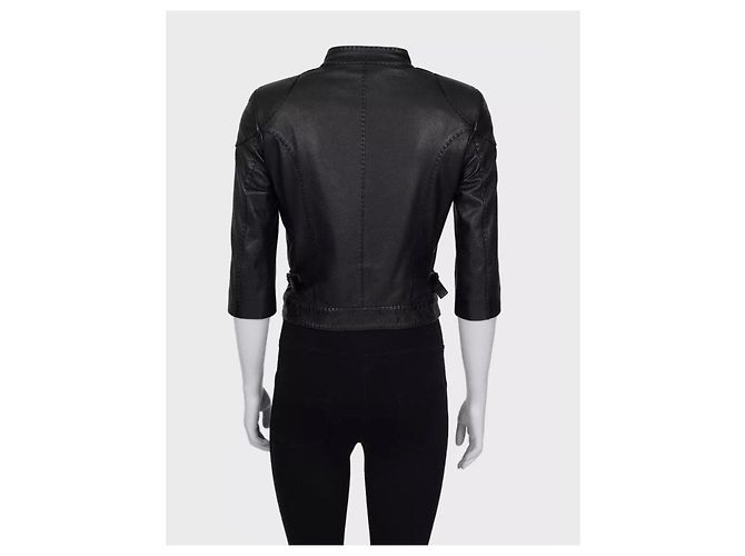 Veste Fendi en cuir noir à manches courtes taille 40 d'occasion - vue 3