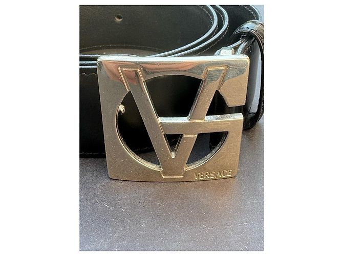 Medusa Cinto Versace Logo V em couro preto - vista 3