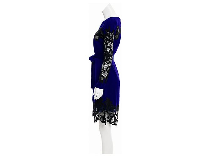 Diane von Furstenberg Abito Ernestina in Seta e Pizzo - Blu Cobalto Nero - vista 2