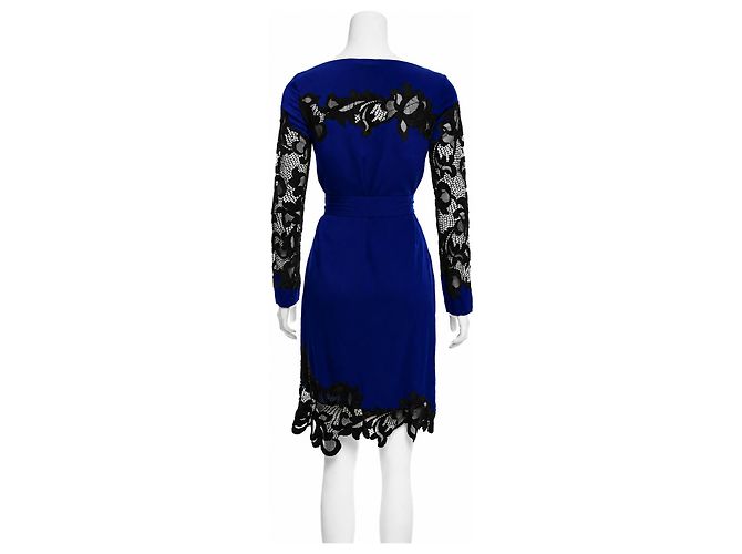 Diane von Furstenberg Abito Ernestina in Seta e Pizzo - Blu Cobalto Nero - vista 3