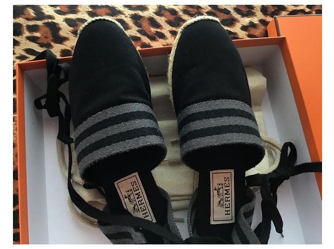 Hermès Espadrilles in Tela Nero Grigio - vista 10