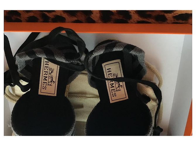 Hermès Espadrilles in Tela Nero Grigio - vista 11