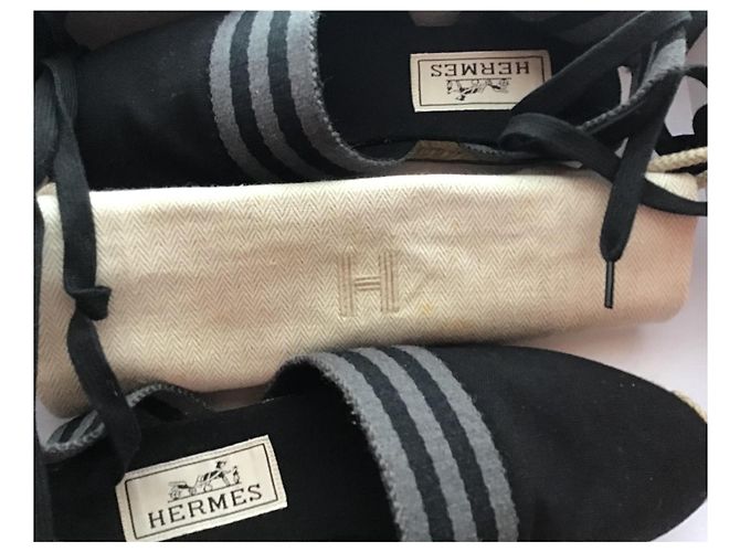 Hermès Espadrilles in Tela Nero Grigio - vista 8