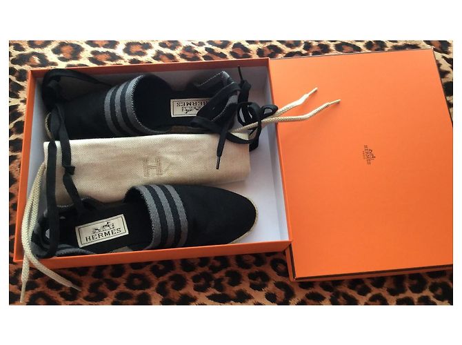 Hermès Espadrilles in Tela Nero Grigio - vista 9