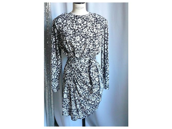 Isabel Marant Etoile Marant Étoile Abito Corto Dulce in Seta Nero e Bianco T36 - vista 6