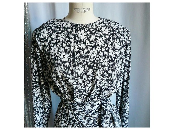 Isabel Marant Etoile Marant Étoile Abito Corto Dulce in Seta Nero e Bianco T36 - vista 7