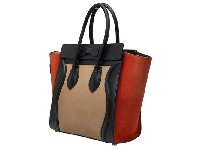 Céline Borsa Tote Celine Luggage Micro Shopper Nero Beige Arancione - vista 2