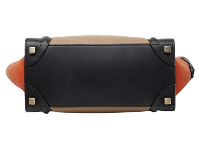 Céline Borsa Tote Celine Luggage Micro Shopper Nero Beige Arancione - vista 3