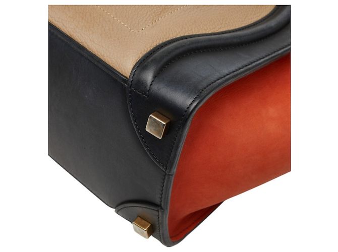 Céline Borsa Tote Celine Luggage Micro Shopper Nero Beige Arancione - vista 4
