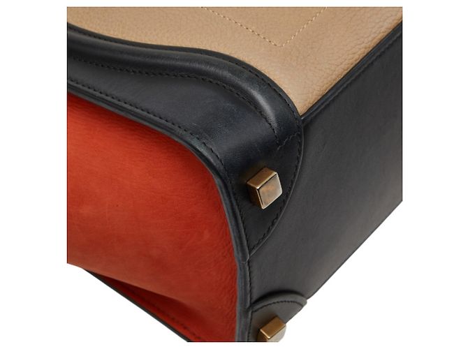 Céline Borsa Tote Celine Luggage Micro Shopper Nero Beige Arancione - vista 5