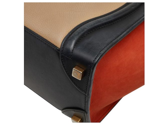 Céline Borsa Tote Celine Luggage Micro Shopper Nero Beige Arancione - vista 6