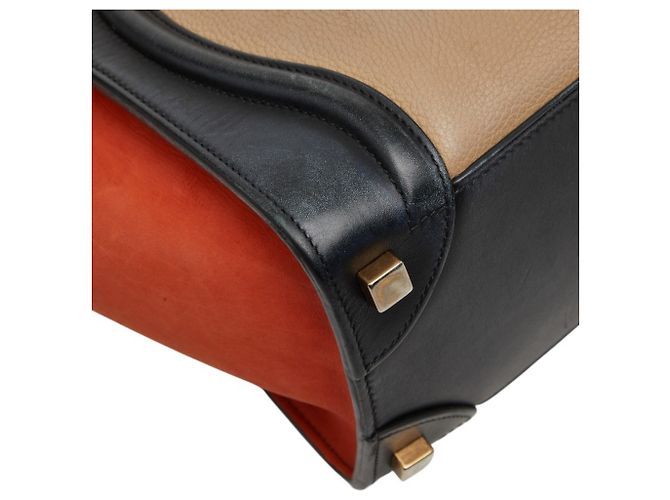 Céline Borsa Tote Celine Luggage Micro Shopper Nero Beige Arancione - vista 7