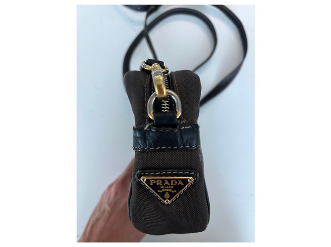 Jacquard Mini borsa a tracolla con zip Prada in tela e pelle Marrone - vista 5