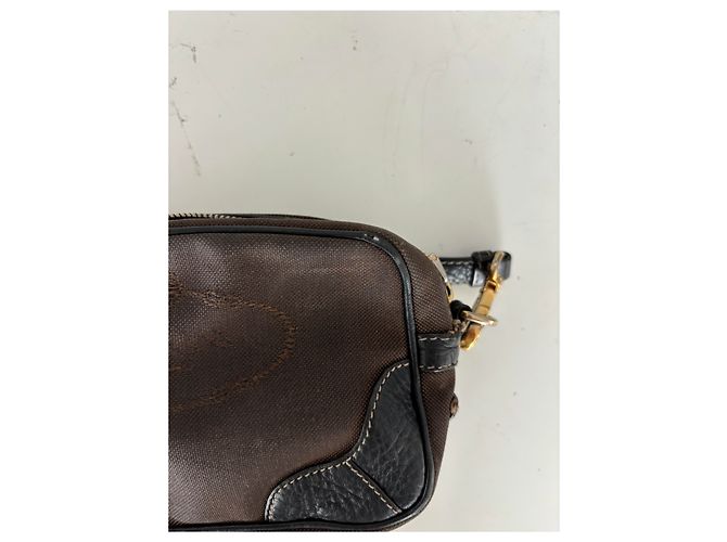 Jacquard Mini borsa a tracolla con zip Prada in tela e pelle Marrone - vista 7
