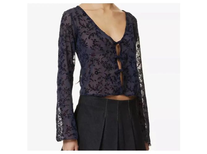 Autre Marque Musier Paris Top de encaje transparente Navy Floral Burnout Azul oscuro - vista 10