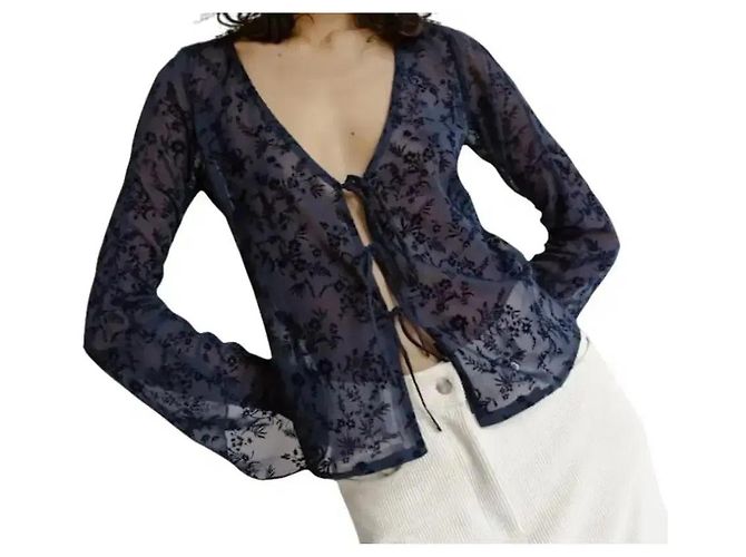 Autre Marque Musier Paris Top de encaje transparente Navy Floral Burnout Azul oscuro - vista 2